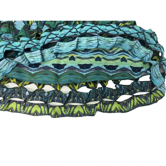 Diane von Furstenberg Gunita Mini Skirt Green Blue Open Work Wave Print SZ 4 - Picture 6 of 14
